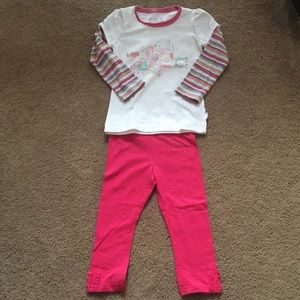 Pumpkin Patch Girls Foil Print Double Sleeve Top And 3/4 Ruffle Trim Leggings